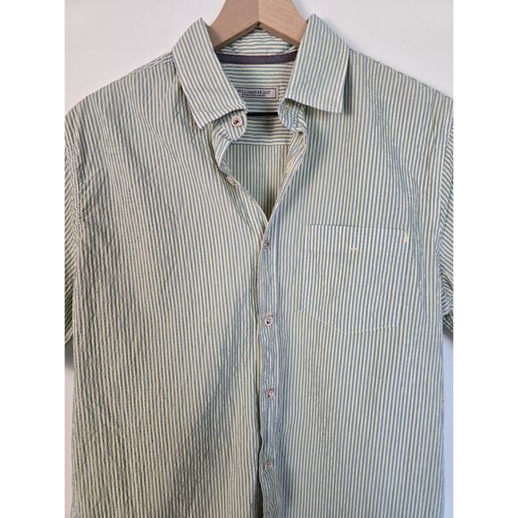 Williams & Kent Green/White Striped Seersucker Button-Down Shirt Sz M - Picture 2 of 4